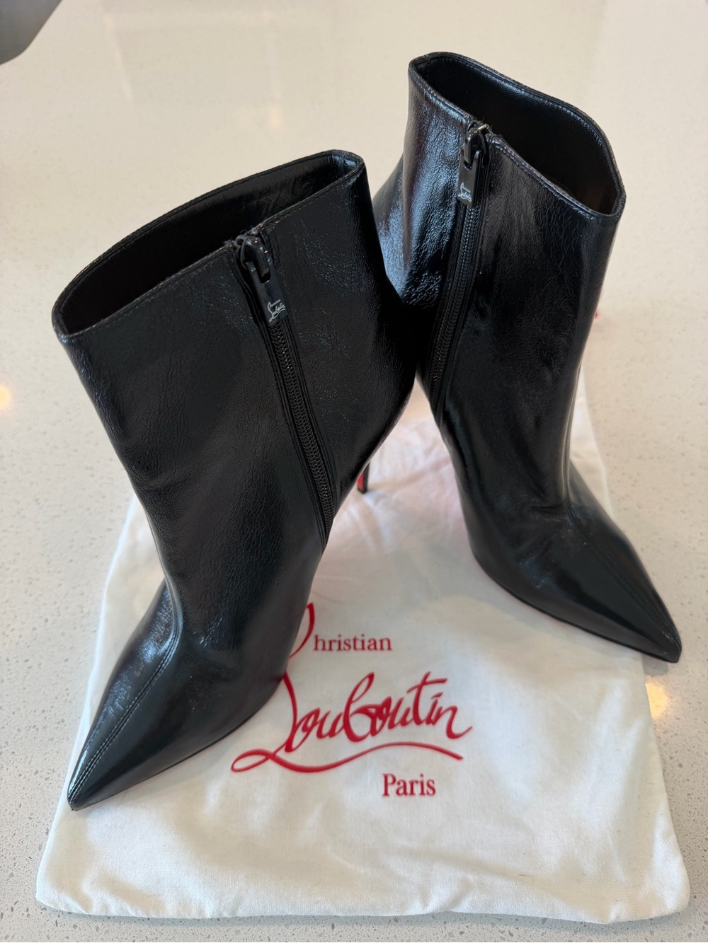 Christian Louboutin Black Patent Leather Pointed Ankle Booties